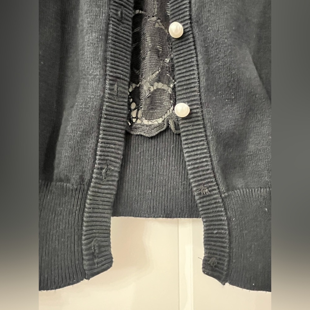 Karl Lagerfeld Black Cardigan with Lace Detail - Picture 3 of 8